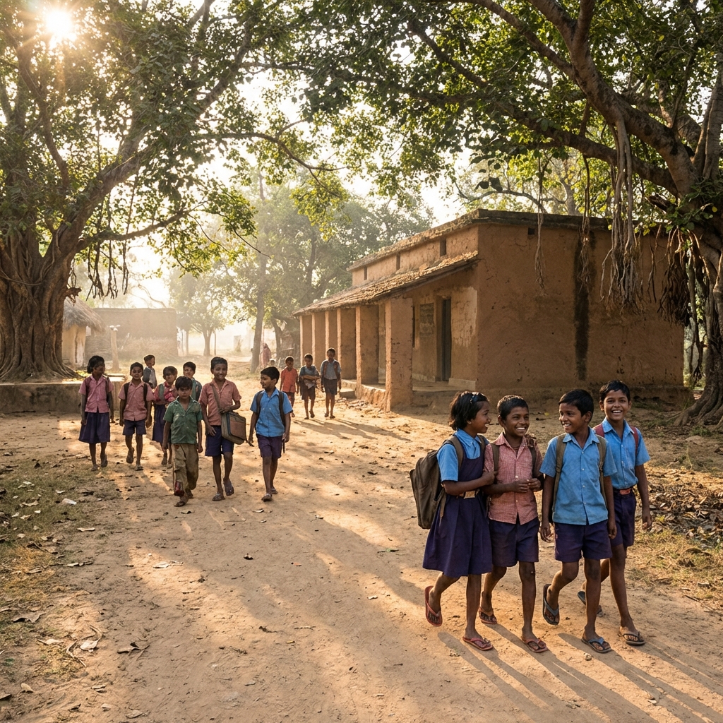 Rural Odisha school morning scene